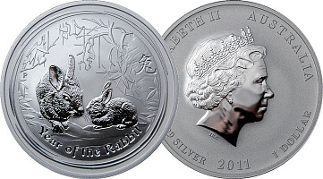 Кролик лунар, серебро, 1oz, ((ПРУФ)), Австралия, 2011