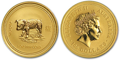Монета Австралийский Лунар. Год Свиньи. 1 унция