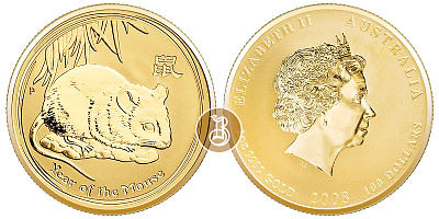 Крыса лунар, золото, 1 oz, Австралия, 2008