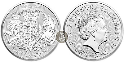 Герб - Лев и Единорог, серебро, 1 oz, 2019 г Великобритания