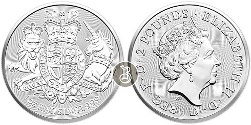 Монета Королевский герб - Лев и Единорог.1 унция