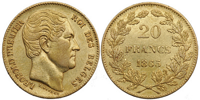 Монета Леопольд I. 20 франков