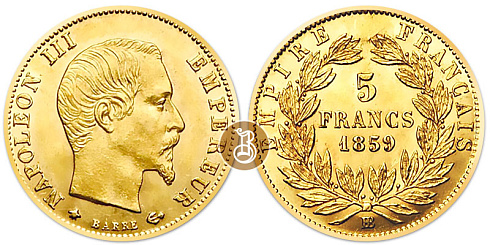 Монета 5 франков. Наполеон III