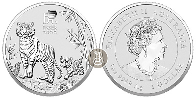 Тигр лунар, серебро, 1 oz, Австралия, 2022