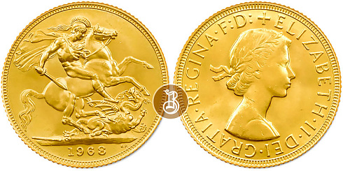 Монета Соверен. Елизавета II (в венке и лентах)