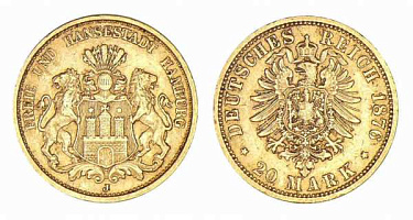 Монета 20 марок Гамбург