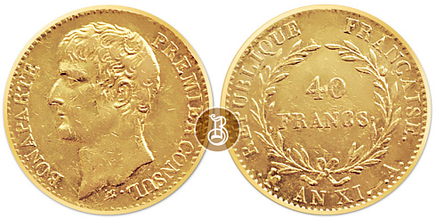 Монета 40 франков. Бонапарт Премьер-Консул (AN 12)