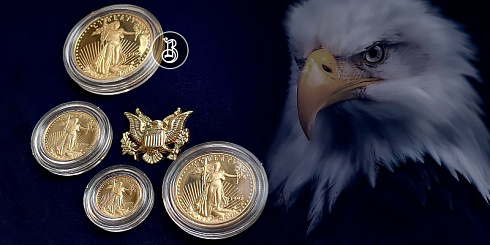 Монета Американские Орлы: 1, 1/2, 1/4, 1/10 oz