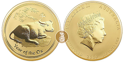 Бык лунар, золото, 1 oz, Австралия, 2009
