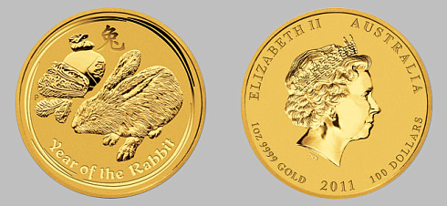 Монета Австралийский Лунар. Год Кролика. 1 унция