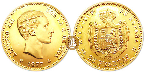 Монета 25 песет. Альфонсо XII
