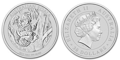 Серебряная инвестиционная монета Коала, серебро, Австралия, 1000 гр., (32,154 oz)
