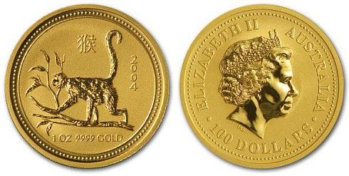 Монета Австралийский Лунар. Год Обезьяны. 1 унция