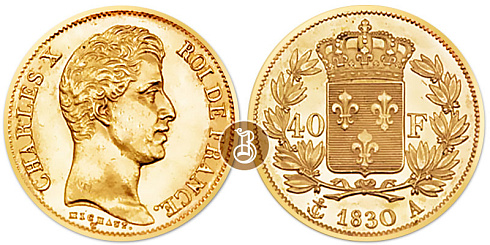 Монета 40 франков. Карл X