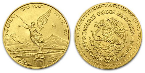 Золотая инвестиционная монета Либертад мексиканский, золото, 1/4 oz, Мексика, 7,78 гр., (0,25 oz)
