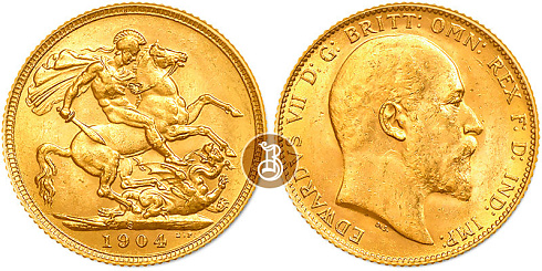 Монета Соверен. Эдуард VII