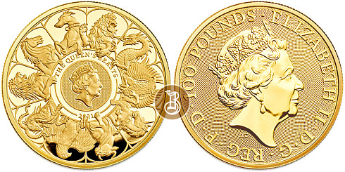 Монета Десять зверей королевы. 1 унция