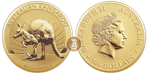 Золотая инвестиционная монета Кенгуру, золото, 1 oz,  Австралия, 31,1гр., (1 oz)