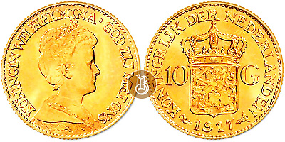 Монета 10 гульденов. Королева Вильгельмина