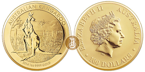 Золотая инвестиционная монета Кенгуру, золото, 1 oz,  Австралия, 31,1гр., (1 oz)