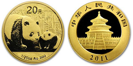 Монета Китайская панда. 1/20 унции