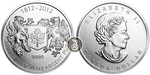 Монета Война 1812. 3/4 унции