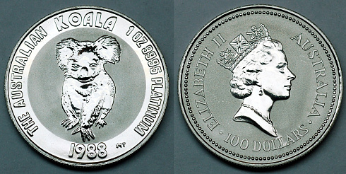 Памятная (коллекционная) монета Коала, платина, 1 oz, Австралия , 31,1 гр., (1 oz)