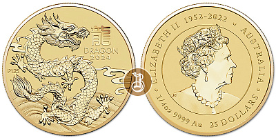 Монета Австралийский Лунар. Год Дракона. 1/4 унции