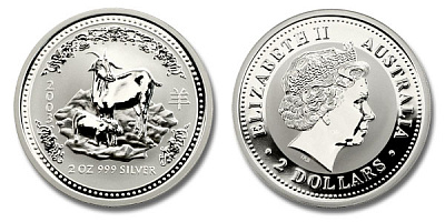 Монета Лунар Год Козы. 2 унции