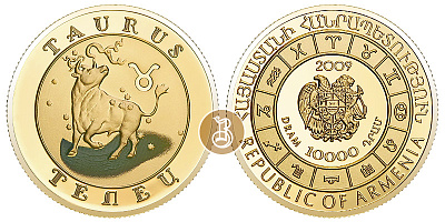 Телец, золото, 1/4 oz, Армения, 2009
