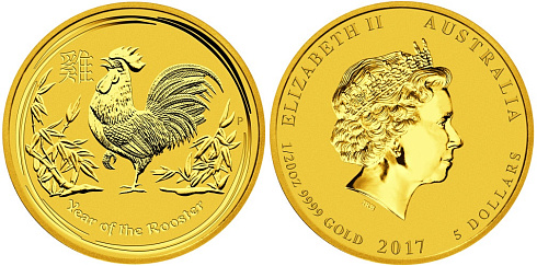 Монета Австралийский Лунар. Год Петуха. 1/20 унции