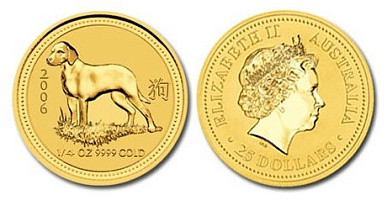 Монета Австралийский Лунар. Год Собаки. 1/4 унции
