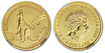 Золотая инвестиционная монета Кенгуру, золото, 1/20 oz,  Австралия, 1,555 гр., (0,05 oz)