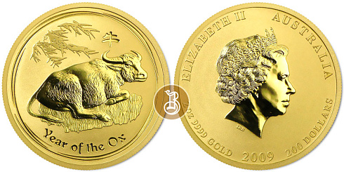 Монета Австралийский Лунар. Год Бык. 2 унции
