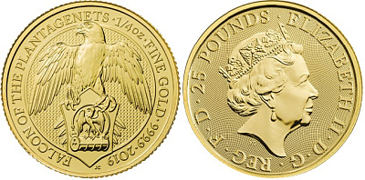 Сокол, золото, 1/4 oz, Великобритания, 2019