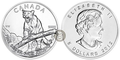 Серебряная инвестиционная монета Пума канадская, серебро, 1 oz, Канада 2012, 31,1 гр., (1 oz)
