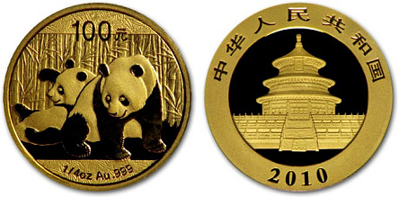 Золотая инвестиционная монета Панда китайская, золото, Китай, 7,776 гр., (0,25 oz)