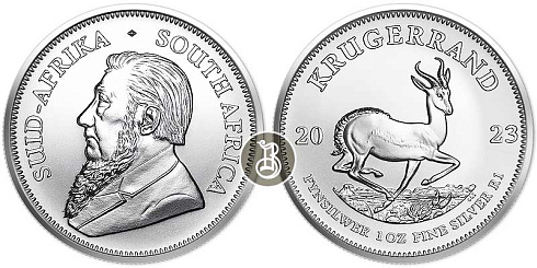 Серебряная инвестиционная монета Крюгерранд, серебро, 1 oz, ЮАР , 31,1 гр., (1 oz)