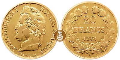 Монета 20 франков. Луи Филипп I