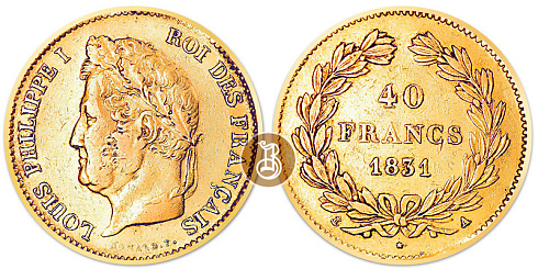 Монета 40 франков. Луи Филипп I