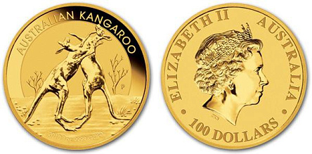 Золотая инвестиционная монета Кенгуру, золото, 1 oz,  Австралия, 31,1гр., (1 oz)