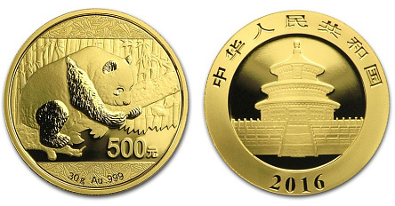Золотая инвестиционная монета Панда китайская, золото, 30 г., Китай, 30 гр., (0,965 oz)