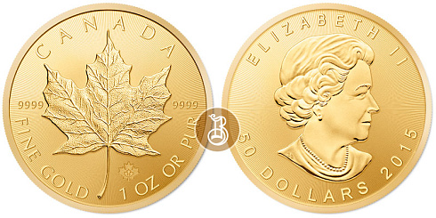 Золотая инвестиционная монета Кленовый лист канадский, золото, 1 oz, Канада, 31,1гр., (1 oz)