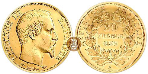 Монета 20 франков. Луи Наполеон Бонапарт