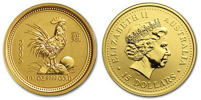 Монета Австралийский Лунар. Год Петуха. 1/10 унции