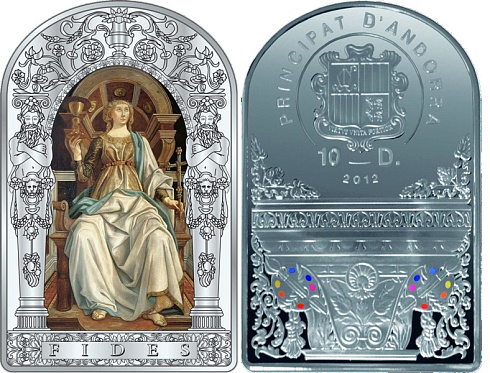 Серебряная памятная (коллекционная) монета Fides (Вера), серебро, 1oz, Андорра, 2012, 31,1 гр., (1 oz)