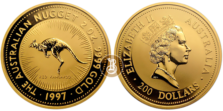 Золотая инвестиционная монета Кенгуру, золото, 2 oz,  Австралия, 62,2 гр., (2 oz)