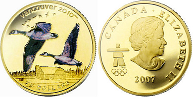Монета Олимпиада в Ванкувере 2010. Гуси